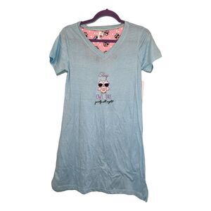 Sleep & Co Sleep Shirt Nightgown Blue V-Neck Short Sleeve Pull-Over Pajamas S